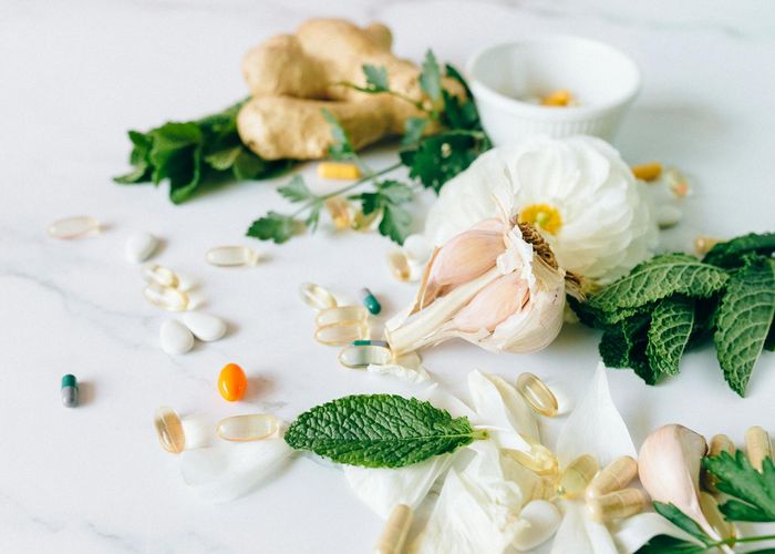 Minimalist representation of daily health routine and herbal elements